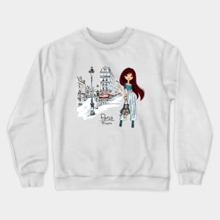 Vector fashion girl in Paris Crewneck Sweatshirt